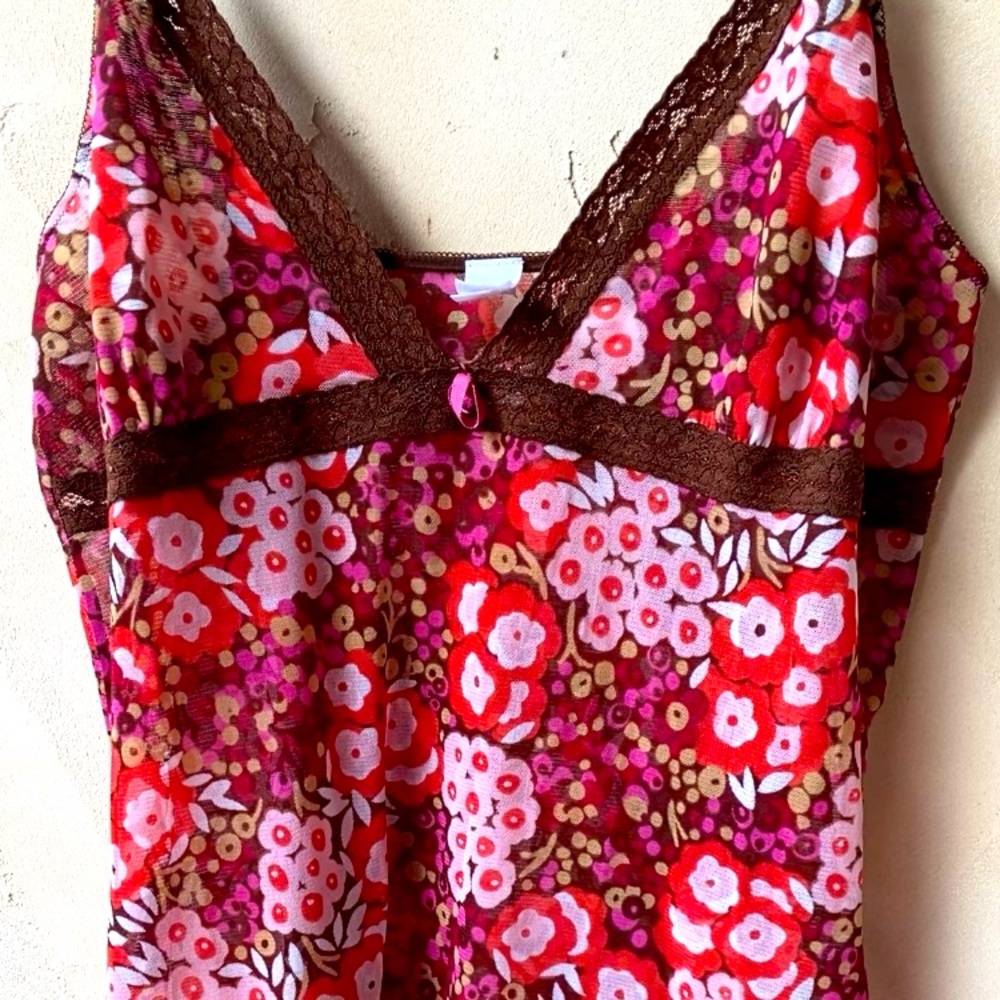 GAP Sexy Sheer Red Multicolor Floral Print Babydoll Nightie Sleepwear Large